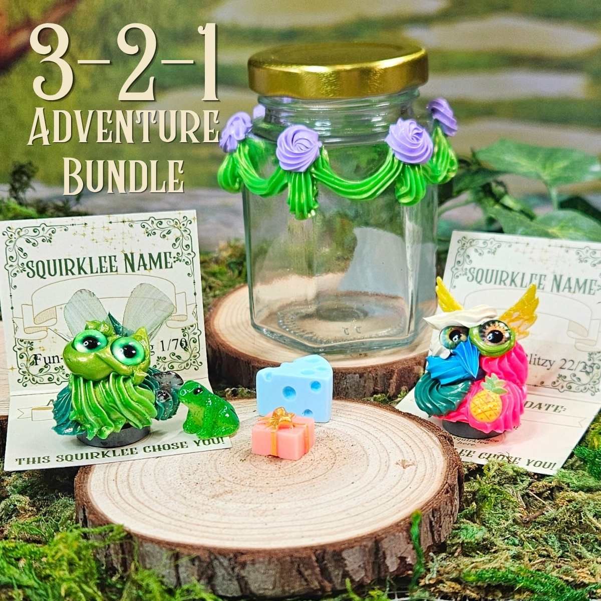 Adventure bundle includes three surprise treasures two squirklee frosting creatures and one frosted jarbliette